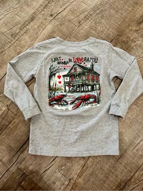 Cardin McCoy Bayou Graphic Long Sleeve Tee Boys XS 4/5 Heather Gray Shirt